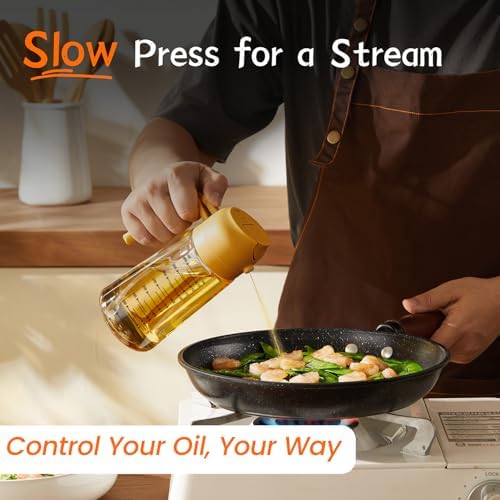 TrendPlain 16oz/470ml Glass Olive Oil Sprayer for Cooking – 2 in 1 Olive Oil Dispenser Bottle for Kitchen Gadgets and Air Fryer Accessories, Salad, BBQ - Yellow - Image 3