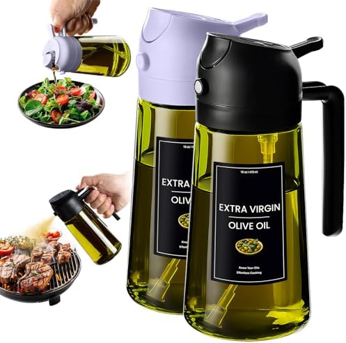 CXINYI - 16oz/470ml Olive Oil Dispenser for Kitchen with Stickers - 2 in 1 Olive Oil Sprayer for Cooking, Air Fryer, and Salad, Black&Purple (Light-Proof Kitchen Gadget) by CXINYILLC