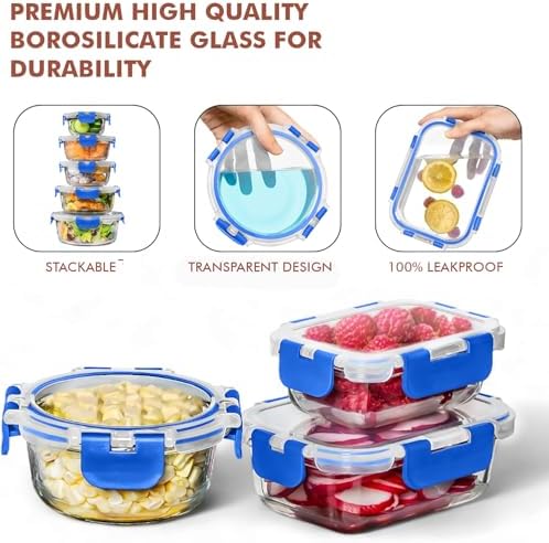 Razab 30 PC Glass Food Storage Containers with Lids - Reusable Glass Meal Prep Containers for Lunch and Leftovers - Airtight & Leakproof Snap Locking Lids - Oven, Freezer, Microwave, Dishwasher Safe - Image 7