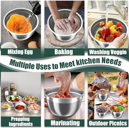 Mixing Bowls with Airtight Lids Set, 4 Stainless Steel Bowls Nesting Bowls & Colander, Kitchen Organizers and Storage Non-Slip Bottom, Size 1.5/2.0/2.5/4.5QT, Great for Mixing & Serving, Black - Image 5