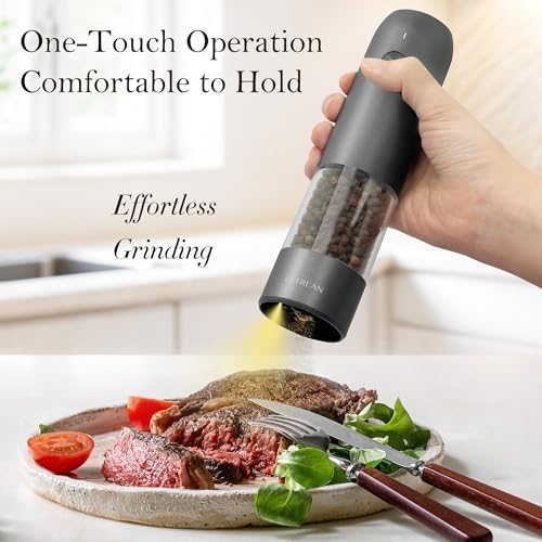 Ultrean Electric Salt and Pepper Grinder Set, Rechargeable,Gray - Image 2