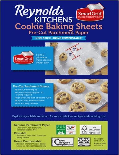 Reynolds Kitchens Cookie Baking Sheets, Pre-Cut Baking Parchment Paper Sheets for Cookies, Oven-Safe up to 425 Degrees, Reusable Up to 3X, No-Mess Cleanup, 12 in x 16 in, 22 Count (Pack of 2) - Image 3