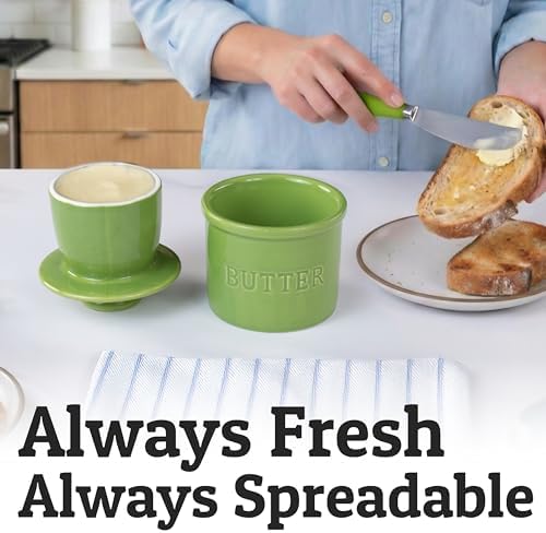 Priority Chef Butter Crock with Lid for Countertop with Spreader Knife and Water Line, Soft Spreadable Butter, Ceramic French Butter Dish with Lid, Green - Image 4