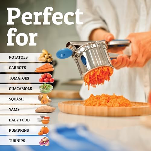 PriorityChef Large 15oz Potato Ricer With 3 Discs, Heavy Duty Stainless Steel Potato Ricer for Mashed Potatoes, Potato Masher, Press and Ricer Kitchen Tool, Blue - Image 6