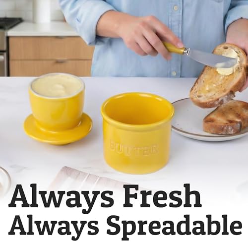 Priority Chef Butter Crock with Lid for Countertop with Spreader Knife and Water Line, Soft Spreadable Butter, Ceramic French Butter Dish with Lid, Yellow - Image 4