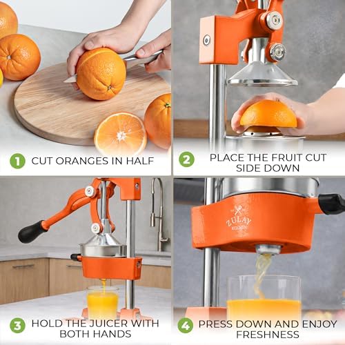 Zulay Kitchen Cast Iron Juicer, Orange Manual Juicer, Citrus Press, Orange - Image 4
