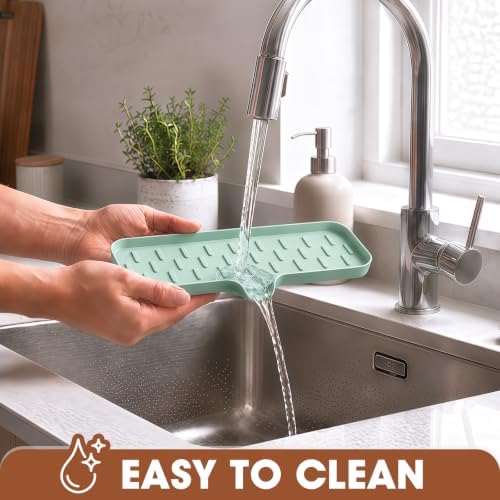 CAKETIME 2 Pack Silicone Soap Dish with Drain Spout for Bathroom Shower Caddy Kitchen Counter Sponge Holder Bar Sink Organizer Suction Cup Dispenser Shampoo Hanging Tools Storage New Green Large - Image 4