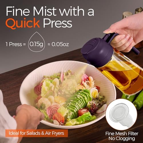 YARRAMATE 16 oz 2-in-1 Glass Olive Oil Sprayer for Cooking, Purple - Image 3