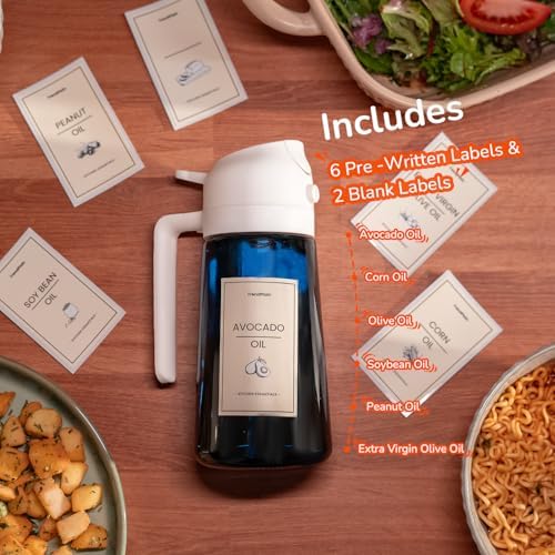 TrendPlain 16oz/470ml Blue Glass Olive Oil Sprayer for Cooking - 2 in 1 Olive Oil Dispenser for Kitchen Gadgets, Air Fryer, Salad, and BBQ - White & Green - Image 2