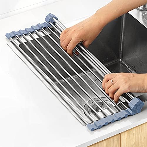 MECHEER Over The Sink Dish Drying Rack, Stainless Steel Roll Up Dish Drying Rack Kitchen Dish Rack Sink Drying Rack, Foldable Dish Drainer, 17.5''x13.7'' by MECHEER