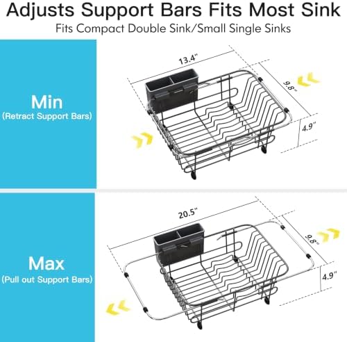 JASIWAY Gray Dish Drying Rack in Sink with Utensil Holder, RV, Apartment - Image 4