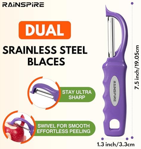 Rainspire Vegetable Peeler Potato Peelers for Kitchen, Sharp Stainless Steel Blades Veggie, Comfortable Handle Fruit Peeler, Carrot Peeler Apple Peeler Dishwasher Safe (2, Purple) - Image 2