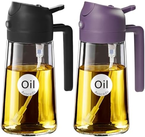 YARRAMATE 16 oz 2-in-1 Glass Olive Oil Sprayer for Cooking, BlackPurple by YARRAMATE
