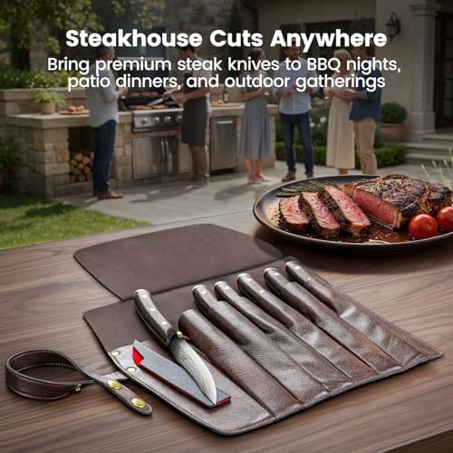 SYOKAMI Steak Knives Set of 6, Portable Leather Roll & Individual Sheaths - Image 2