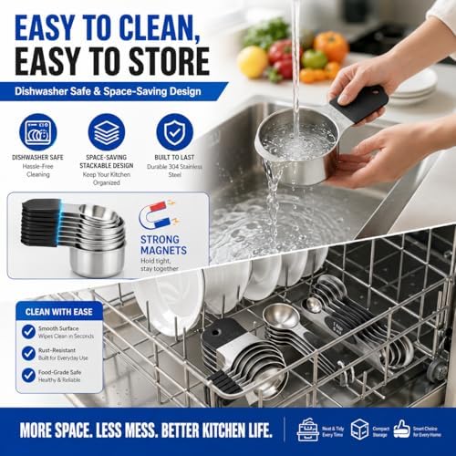 Magnetic Measuring Cups and Spoons Set-Heavy Duty 304 Stainless Steel Cups - Image 6