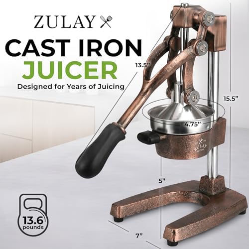 Zulay Kitchen Cast Iron Juicer, Orange Manual Juicer, Citrus Press, Copper - Image 2