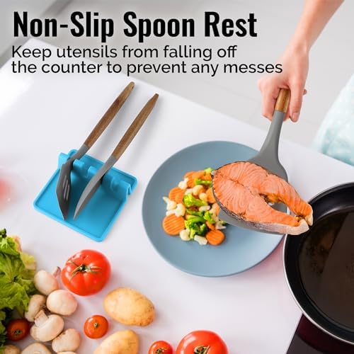 Zulay Kitchen Silicone Utensil Rest with Drip Pad for Multiple Utensils - BPA-Free, Heat-Resistant Spoon Rest & Spoon Holder for Stove Top - Kitchen Utensil Holder for Ladles & Tongs - Blue - Image 4