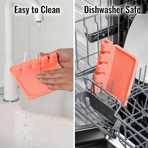 Zulay Kitchen Silicone Utensil Rest with Drip Pad for Multiple Utensils - BPA-Free, Heat-Resistant Spoon Rest & Spoon Holder for Stove Top - Kitchen Utensil Holder for Ladles & Tongs - Peach Bud - Image 6