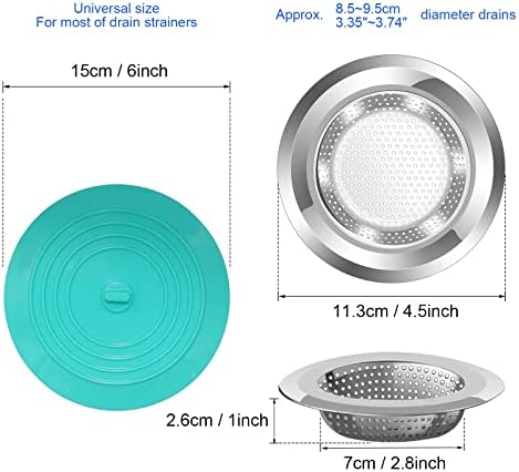 V-TOP Kitchen Drain Strainer Stopper 4 Pack, Universal 6 Inch Silicone Plug Anti-Clogging Stopper Cover, 4.5 Inch Stainless Steel Basket Strainer Food and Hair Catcher - Image 4