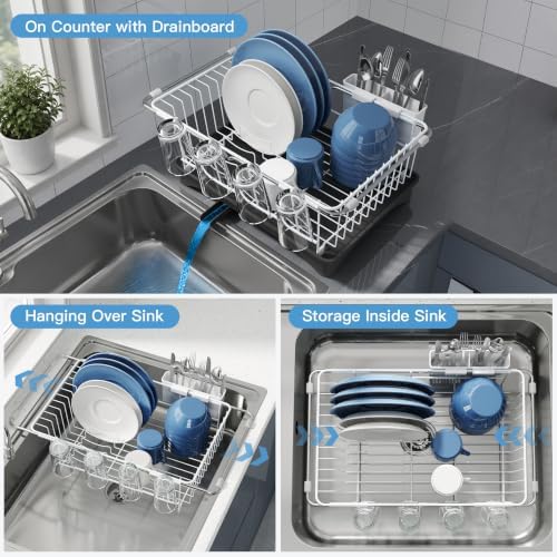 JASIWAY White Dish Drying Rack in Sink with Drainboard and Utensil Holder - Image 2