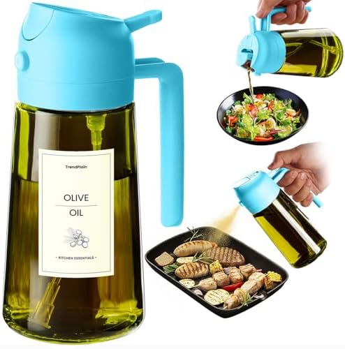TrendPlain - Original 16oz/470ml Olive Oil Dispenser Bottle for Kitchen Gadgets and Air Fryer Accessories - Olive Oil Sprayer for Cooking w/Stickers - Sky Blue by TrendPlain