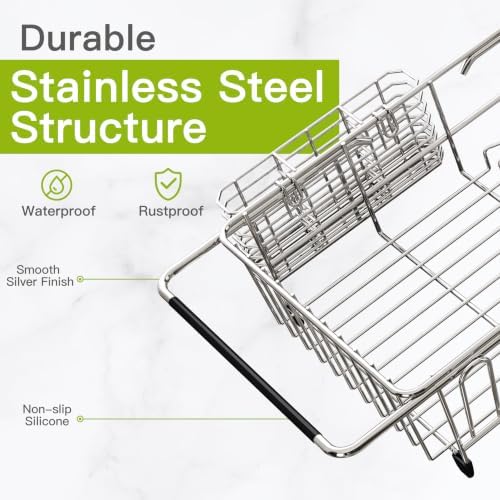 JASIWAY Stainless Steel Dish Drying Rack in Sink with Metal Utensil Holder - Image 6