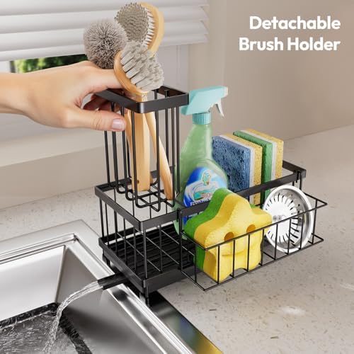 SWTYMIKI Sink Caddy Sponge Holder - Large Sponge Holder for Kitchen Sink with 360°Auto-Drain Tray, Rustproof Stainless Steel Kitchen Organizer Caddy for Countertop Organization - Image 6