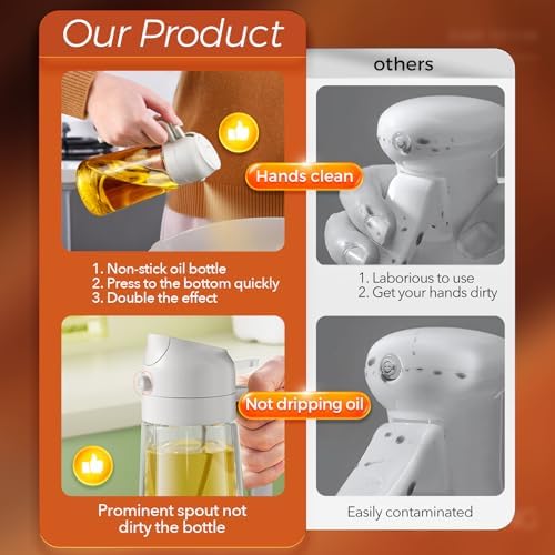 YARRAMATE 16 oz 2-in-1 Glass Olive Oil Sprayer for Cooking, Creamy White - Image 6