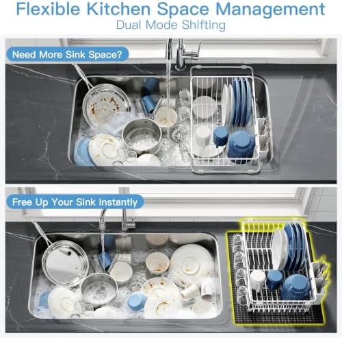 JASIWAY White Dish Drying Rack in Sink with Mat, Cups and Utensil Holder - Image 4