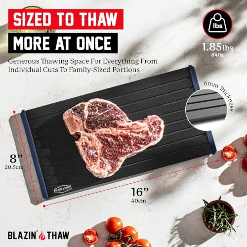 BLAZIN' THAW Defrosting Tray for Frozen Meat | 16" Family-Size | Aluminium Plate for Thawing Frozen Food | Natural Thawing Process | No Microwaves, No Cold/Warm Water Required | - Image 2