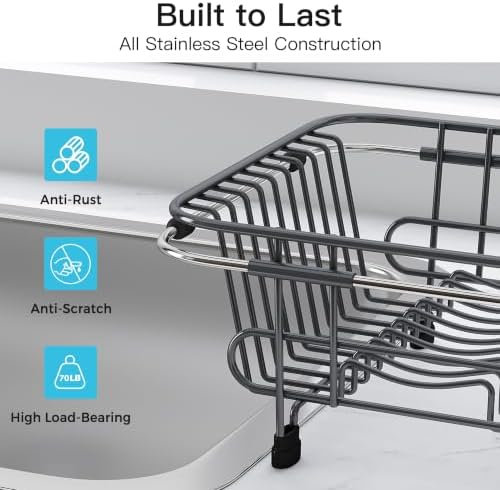 JASIWAY Gray Dish Drying Rack in Sink with Utensil Holder, RV, Apartment - Image 7