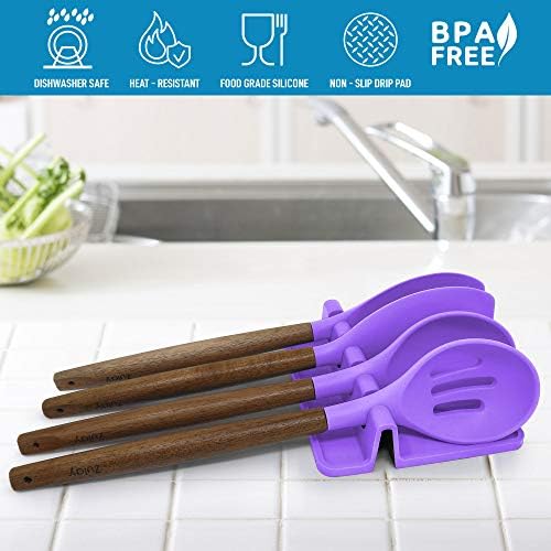 Zulay Kitchen Silicone Utensil Rest with Drip Pad for Multiple Utensils - BPA-Free, Heat-Resistant Spoon Rest & Spoon Holder for Stove Top - Kitchen Utensil Holder for Ladles & Tongs - Mystic Violet - Image 6