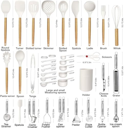 Cooking Utensils Set- 35 PCs Kitchen Utensils with Grater,Tongs, Spoon Spatula &Turner Made of Heat Resistant Food Grade Silicone and Wooden Handles Kitchen Gadgets Tools Set for Cookware - Image 2