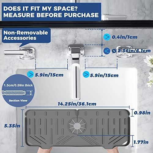 BFONS Silicone Faucet Handle Drip Catcher Drying Tray Mat Dish Soap Sponge Holder Accessories Gadgets for Kitchen Counter Bathroom Kitchen Sink Splash Guard -Grey - Image 2