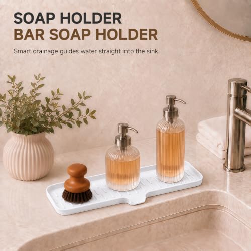 CAKETIME 2 Pack Silicone Soap Dish with Drain Spout for Bathroom Shower Caddy Kitchen Counter Sponge Holder Saver Tray Sink Drying Accessories Office Generic Items Jabonera Women Gifts White Large - Image 5