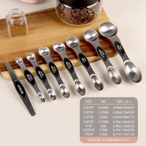 ChefAide Set of 8 Magnetic Measuring Spoons, Stainless Steel, Dual Sided - Image 3