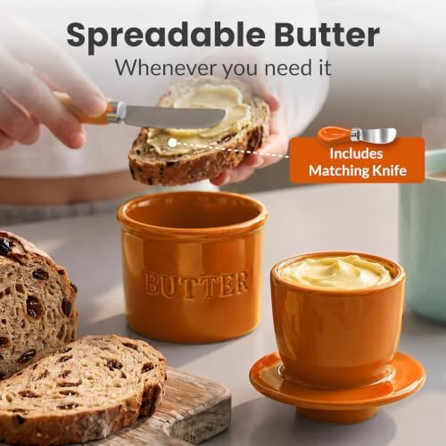 Priority Chef Butter Crock with Lid for Countertop with Spreader Knife and Water Line, Soft Spreadable Butter, Ceramic French Butter Dish with Lid, Orange Clown Fish - Image 2