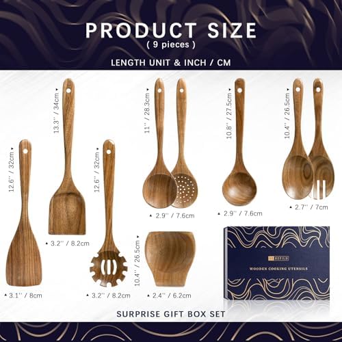 Wooden Spoons for Cooking, 9-Piece Acacia Wood Utensil Gift Set - Image 2