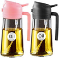 YARRAMATE 2Pcs 16oz/470ml Glass Olive Oil Sprayer for Cooking with Stickers, 2 in 1 Oil Dispenser for Kitchen Gadgets, Food Grade Premium Spray Bottle with Portion Control for Salad, BBQ (Pink&Black) by YARRAMATE