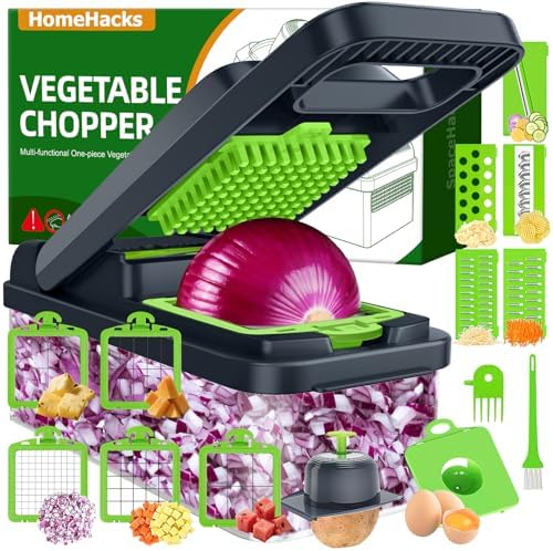 HomeHacks Veggie Chopper Vegetable Cutter, 15 in 1 Kitchen Gadget, Green by HomeHacks