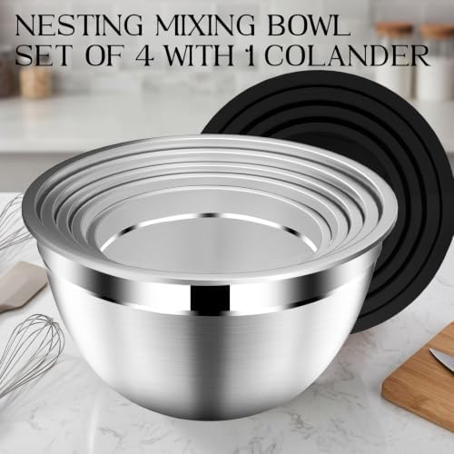 Mixing Bowls with Lids Set, Stainless Steel Mixing Bowl with Colander - Image 4