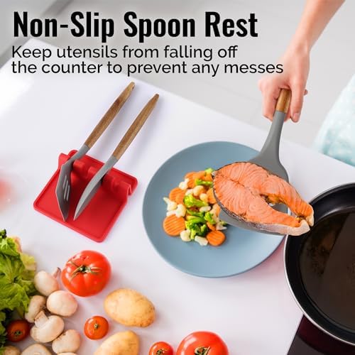 Zulay Kitchen Silicone Utensil Rest with Drip Pad for Multiple Utensils - BPA-Free, Heat-Resistant Spoon Rest & Spoon Holder for Stove Top - Kitchen Utensil Holder for Ladles & Tongs - Red - Image 4