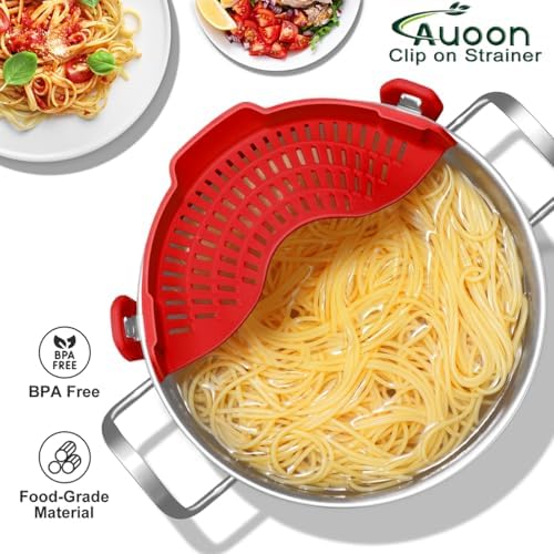 AUOON Pot Strainer Clip on Silicone, Large 10.45 x 4.33 in, Red - Image 2