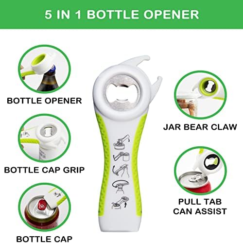 Jar Opener for Weak Hands, Seniors with Arthritis, 5 in 1 Multi Function Bottle Opener Lid Opener For Arthritic Hands with Non Slip Rubber Jar opener Gripper Pad(green) - Image 4