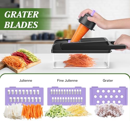 HomeHacks Veggie Chopper Vegetable Cutter, 12 in 1 Kitchen Gadget, Purple - Image 3