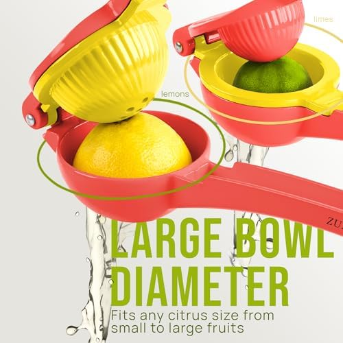 Zulay Kitchen Metal 2-in-1 Lemon Squeezer - Sturdy Max Extraction Hand Juicer Lemon Squeezer Gets Every Last Drop - Easy to Clean Manual Citrus Juicer - Easy-Use Lemon Juicer Squeezer - Red/Yellow - Image 2