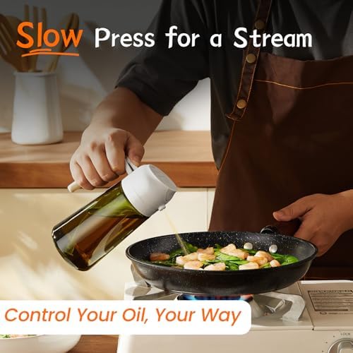 TrendPlain - 16oz Olive Oil Dispenser for Kitchen - 2 in 1 Olive Oil Dispenser and Oil Sprayer - Olive Oil Dispenser Bottle w/Stickers - Olive Oil Sprayer for Cooking 2Pcs White&Green (Light Blockage) - Image 4