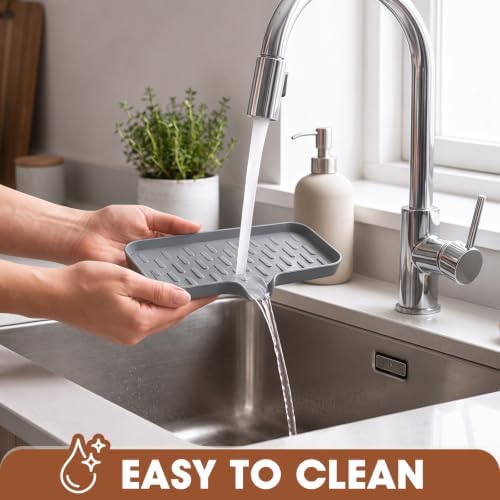 CAKETIME 2 Pack Silicone Soap Dish with Drain Spout for Bathroom Shower Caddy Kitchen Counter Bar Sponge Holder Drying Rack Sink Organizer Apartment Home Household Necessities Light Gray Medium - Image 3