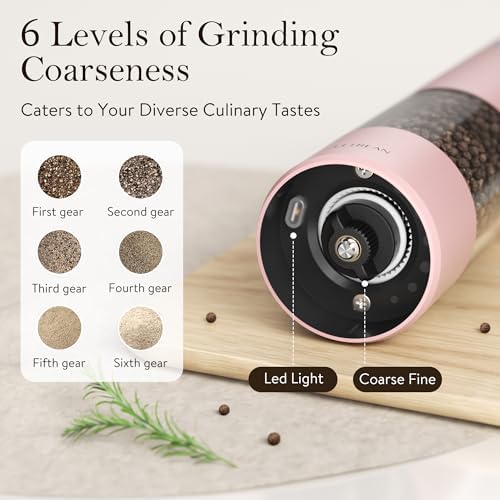 Ultrean Electric Salt and Pepper Grinder Set, Rechargeable,Pink - Image 3