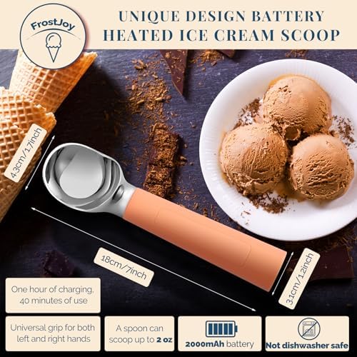 Heated Ice Cream Scoop Rechargeable, Electric Warming Ice Cream Scooper with LED Display, Heats to 158°F for Hard Ice Cream, Easy for Seniors & Kids, IP67 Waterproof (Peach Fuzz, 2oz) - Image 5